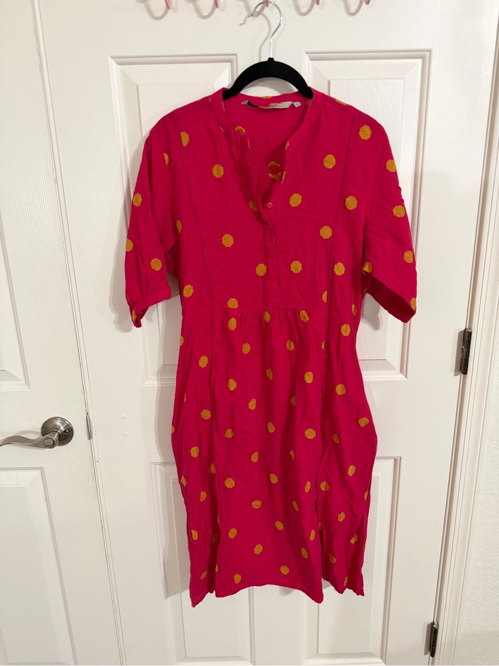 Colour Me by Melange L Pink Gold Polka Dot Cotton Midi Dress Pockets Boho